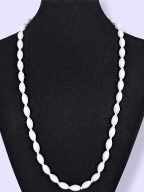 V. Oval Milk Glass Beaded Necklace